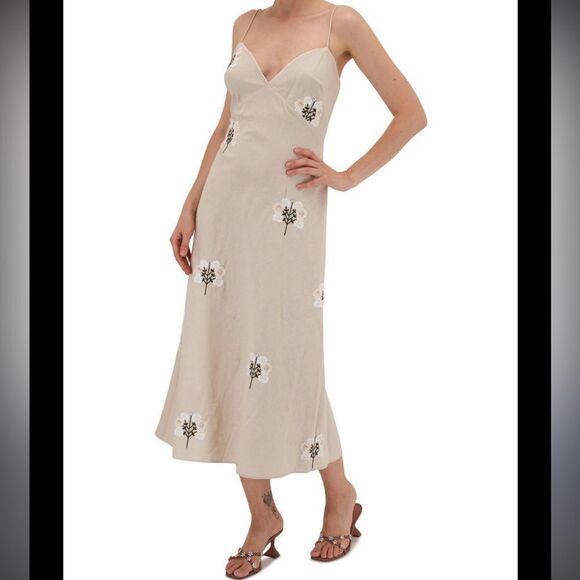 Sachin + Babi Cream Midi Dress with Floral Embroidery - Picture 6 of 16
